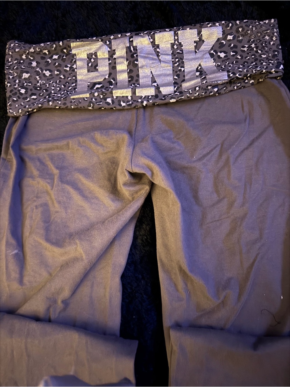 PINK Victoria's Secret gray Leggings with Leopard Fold-Over Waistband